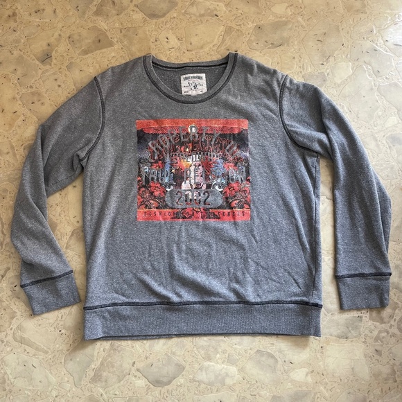True Religion Gray Graphic Reverse Weave Sweatshirt - Picture 1 of 6